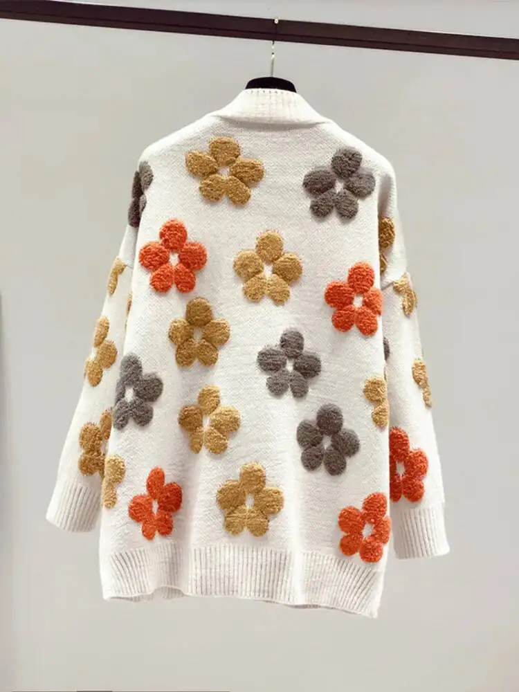 2025 Autumn And Winter Fashion New Women's Knitted Long-sleeved V-neck Sweater Cardigan Jacket Women Loose Casual Jumper Top image 2