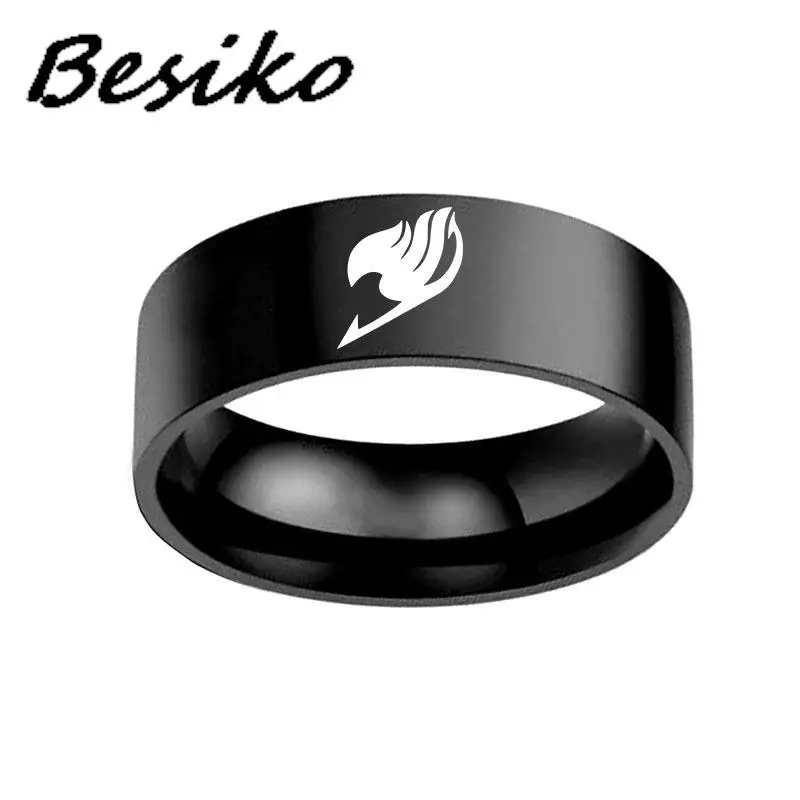 Besiko Japanese Anime Fans Fairy Tail Ring Tattoo Badge Enamel Cartoon Stainless Steel Rings Fashion Cosplay Jewelry Gifts