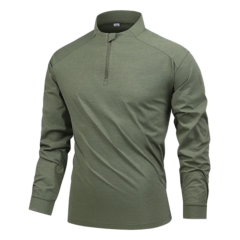 Men's Long Sleeve T-Shirt Quick Dry Outdoor Running Fitness Training Cycling Clothing Half Zipper Sportswear Polyester Fiber