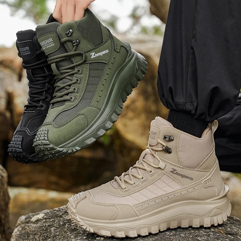 Mens Work Boots Big Size High Top Chunky Sole British Retro Biker Boots Platform Comfortable Winter Ankle Boots Trendy Shoes