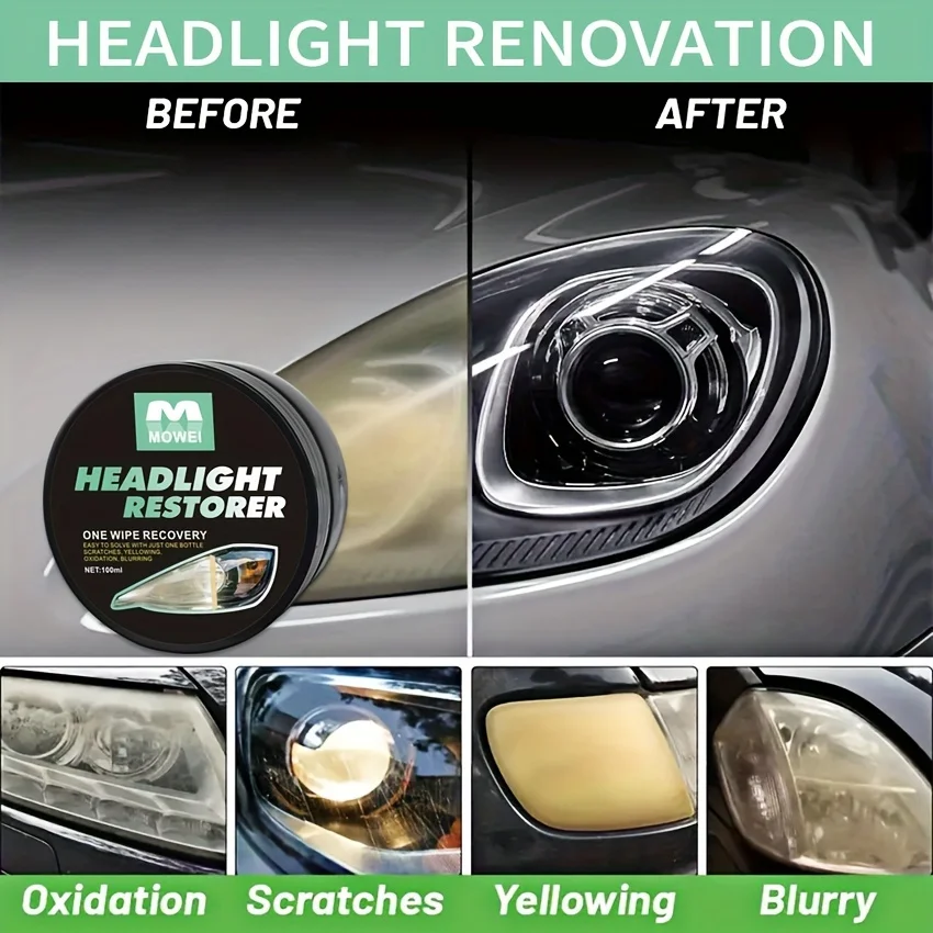 Quick-Fix Car Headlight Restorer - 3.38oz, Scratch Yellowing Repair, Easy Polishing Coating for Enhanced Visibility