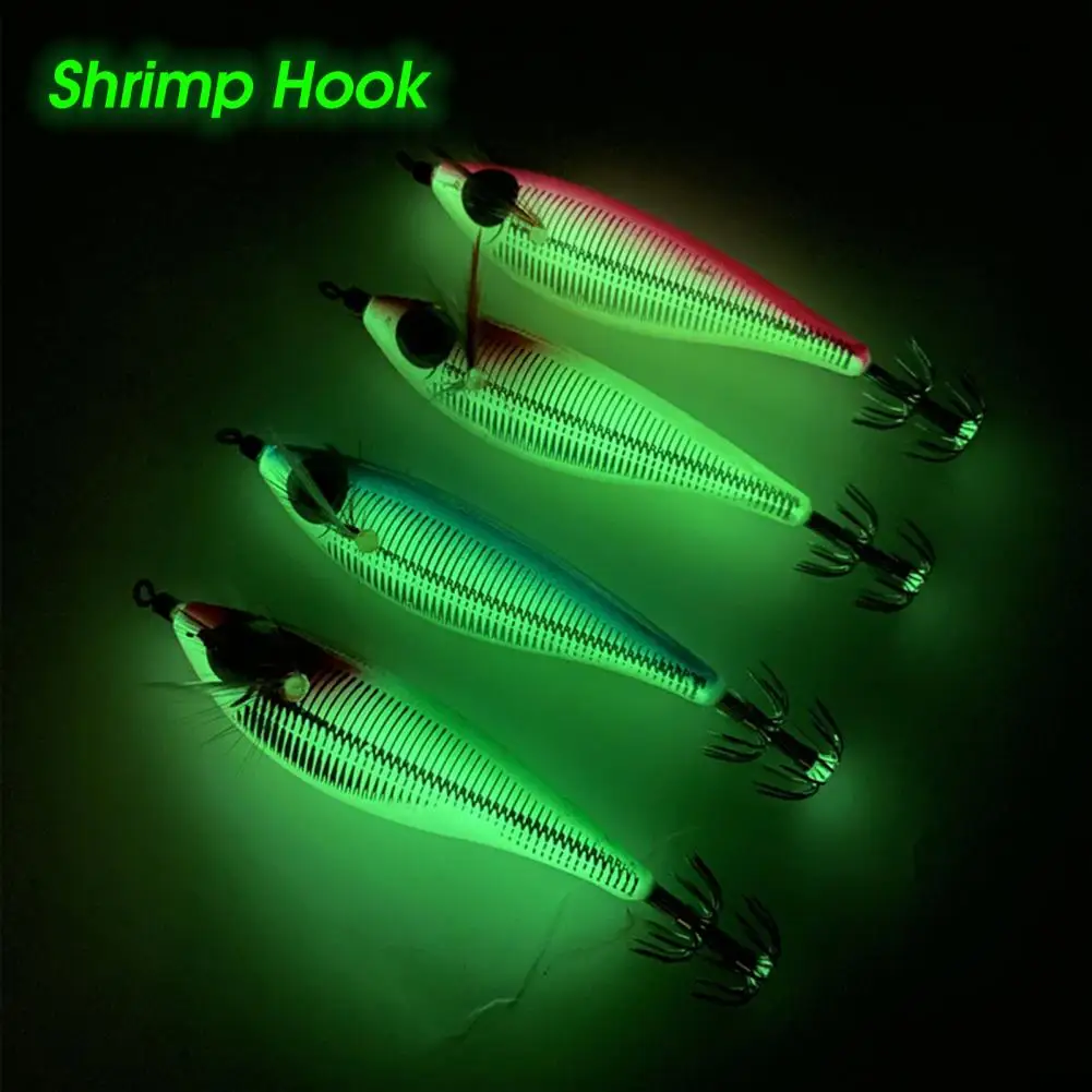 

7.5cm/10g Luminous Lure 3D Eye Double Layer Squid Hook Bait Glowing in Dark Artificial Fishing Lure Fake Sea Carp Fishing Bait