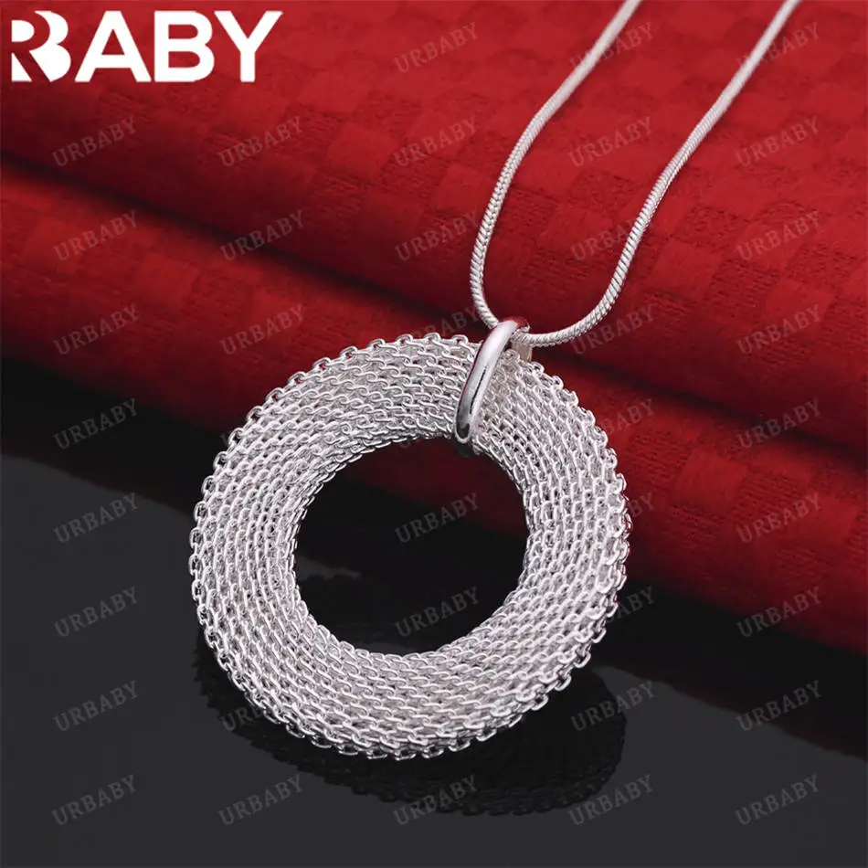 

URBABY 40-75cm 925 Sterling Silver Round Pendant Necklace For Women Men Charm Trend Birthday Gifts Fashion Party Fine Jewelry
