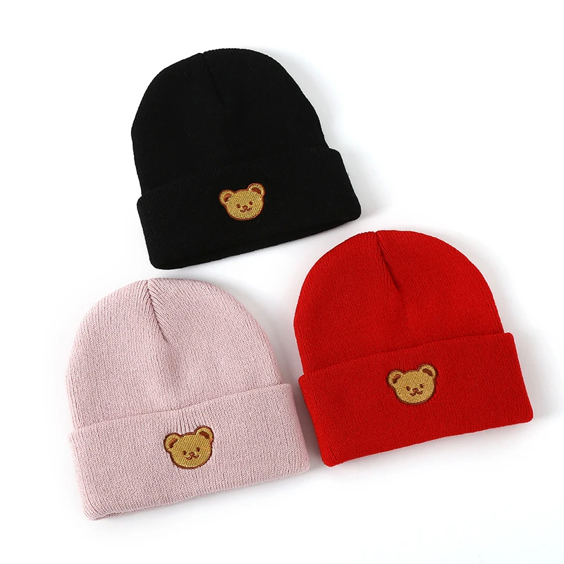 Korean Cartoon Bear Baby Hat Winter Warm Knitted Baby Boys Girls Cap Beanies Soft Solid Color Infant Toddler Hat Bonnet