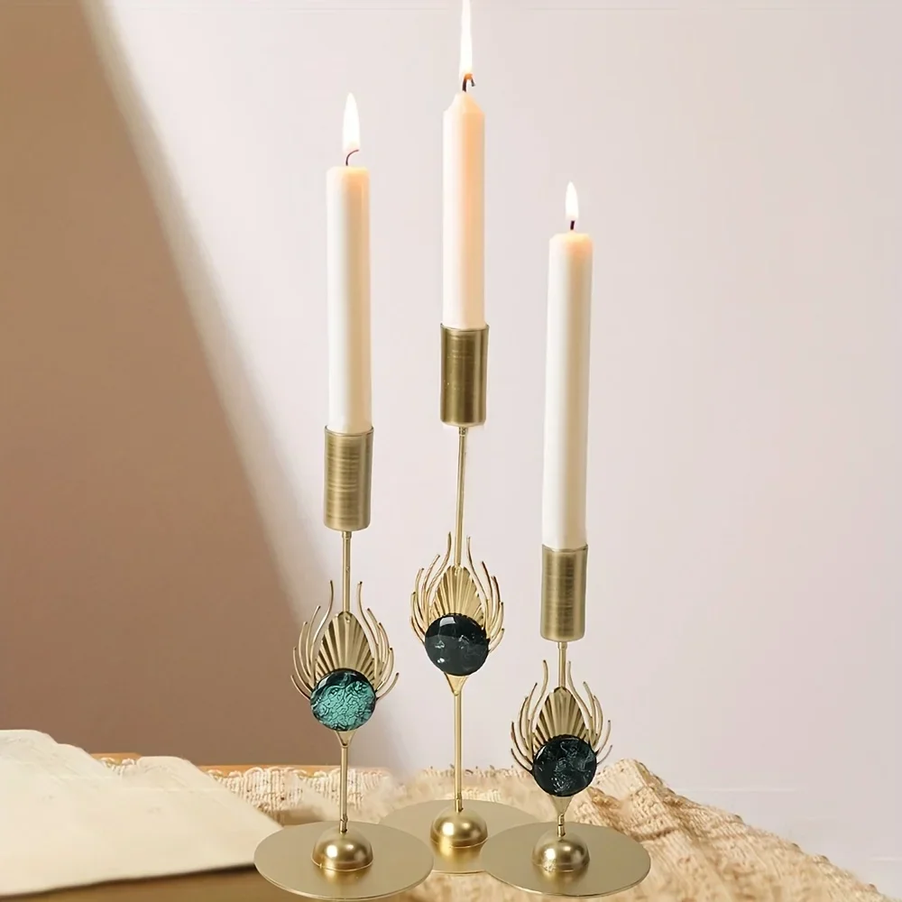 3 قطع - مجموعة حامل شموع عالية القطب - حامل شموع معدني أنيق على سطح الطاولة، رومانسي، مثالي لديكور المنزل (الشموع غير متضمنة) #3