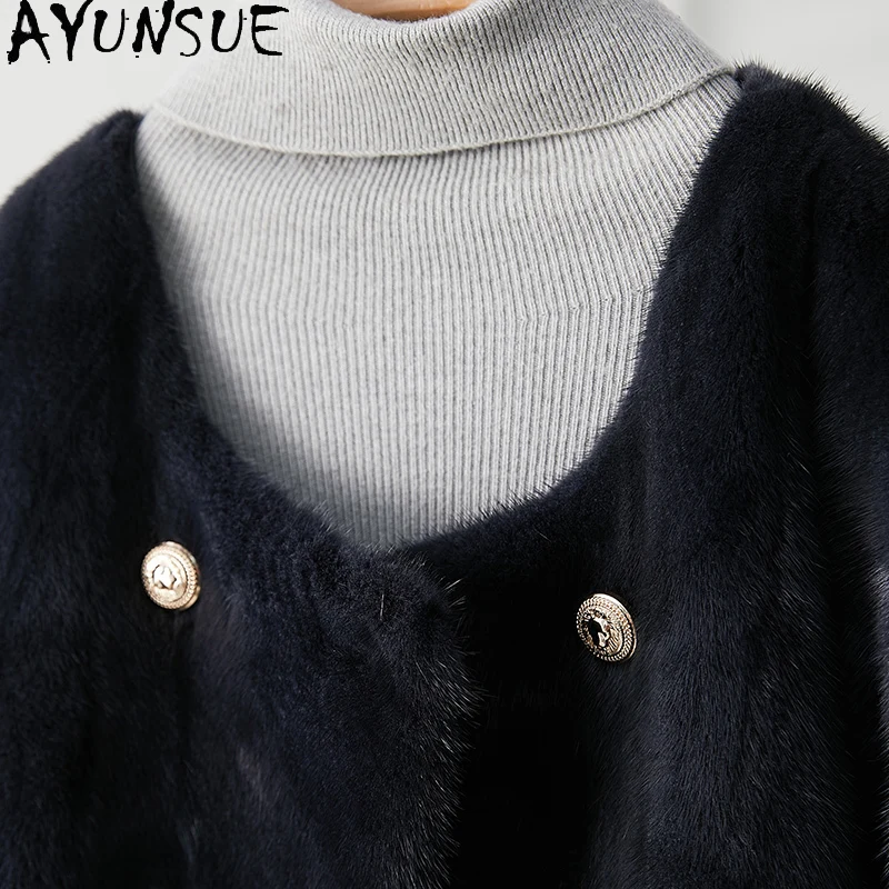 AYUNSUE Cappotto di pelliccia di visone naturale per donna Cappotti invernali 2025 Abbigliamento moda coreana Capispalla femminile di alta qualità Manteau Femme