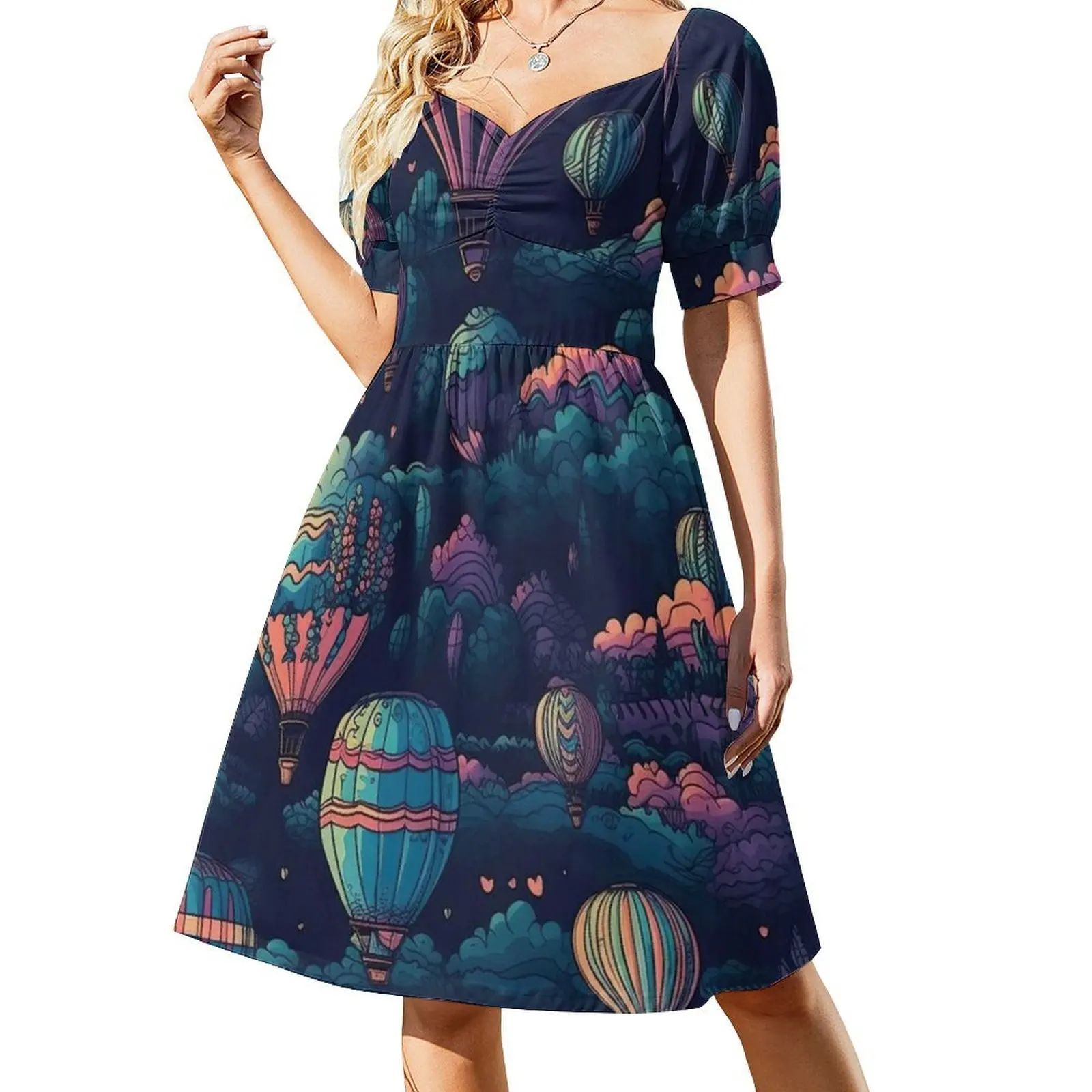 منطاد الهواء الساخن ليلة خمر فستان بوهيمي نفخة الأكمام أو خيارات بلا أكمام للنساء فستان بالون الهواء المشهد الليلي سرير المنزل #2