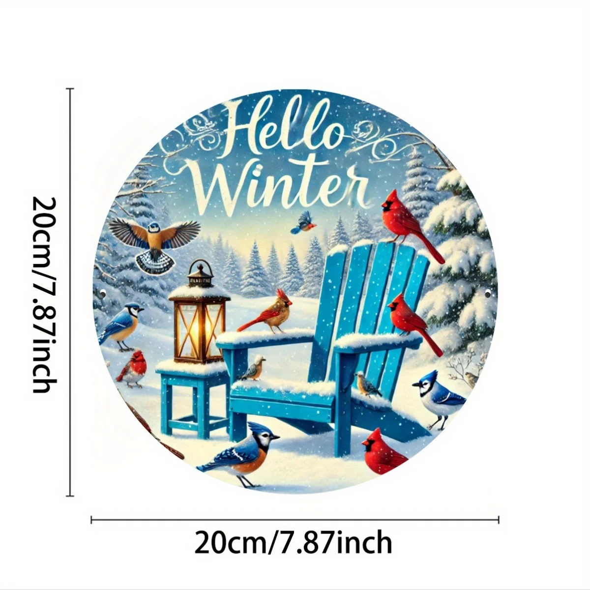 Hello Winter Round Metal Sign - Vintage Foil Engraving Wall Decor for Home, Farmhouse, Bedroom,