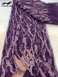 Madison High Quality Beaded Lace Fabrics For Wedding Fabric Material Purple Bridal Lace with Sequins Luxury African Lace Fabric