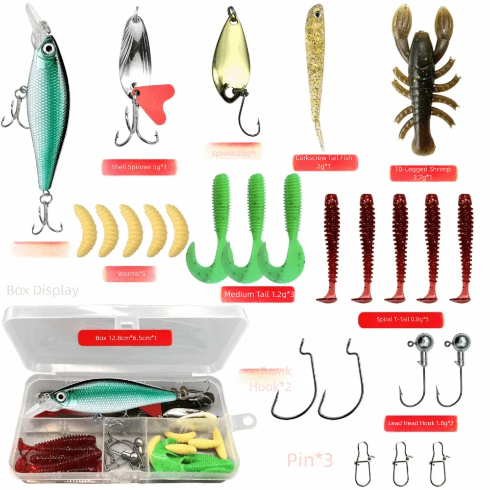 

Tackle Box Artificial Soft Fishing Bait Crank Hook Storage Box Soft Fishing Lures Kit Rotating Tail Hook Set