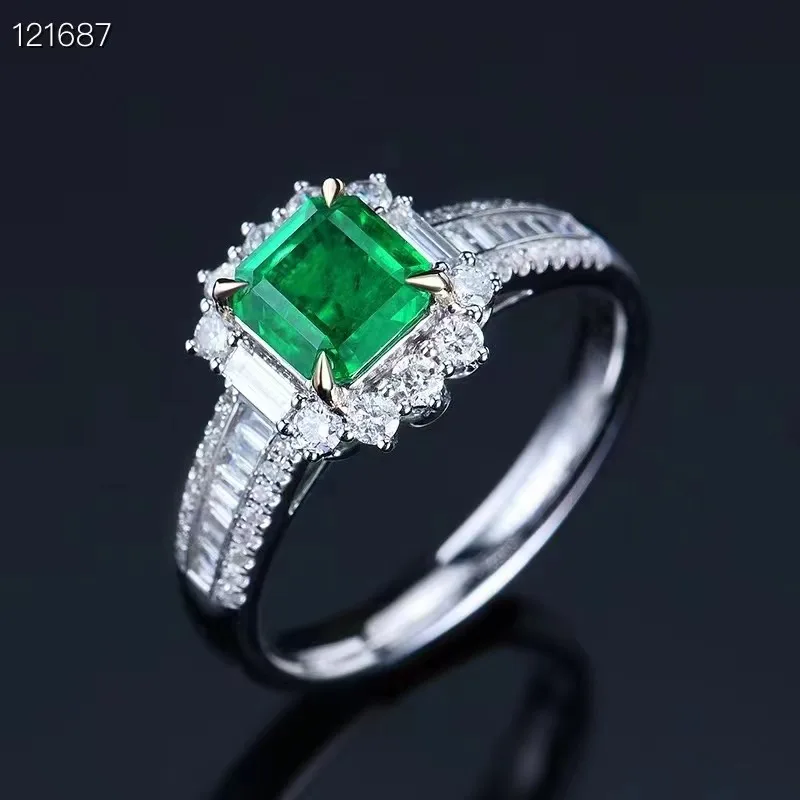 Simple Light Luxury Couple Ring Luxury Sense Large Diamond 0.96 Carat Natural Emerald Ring Engagement Ring