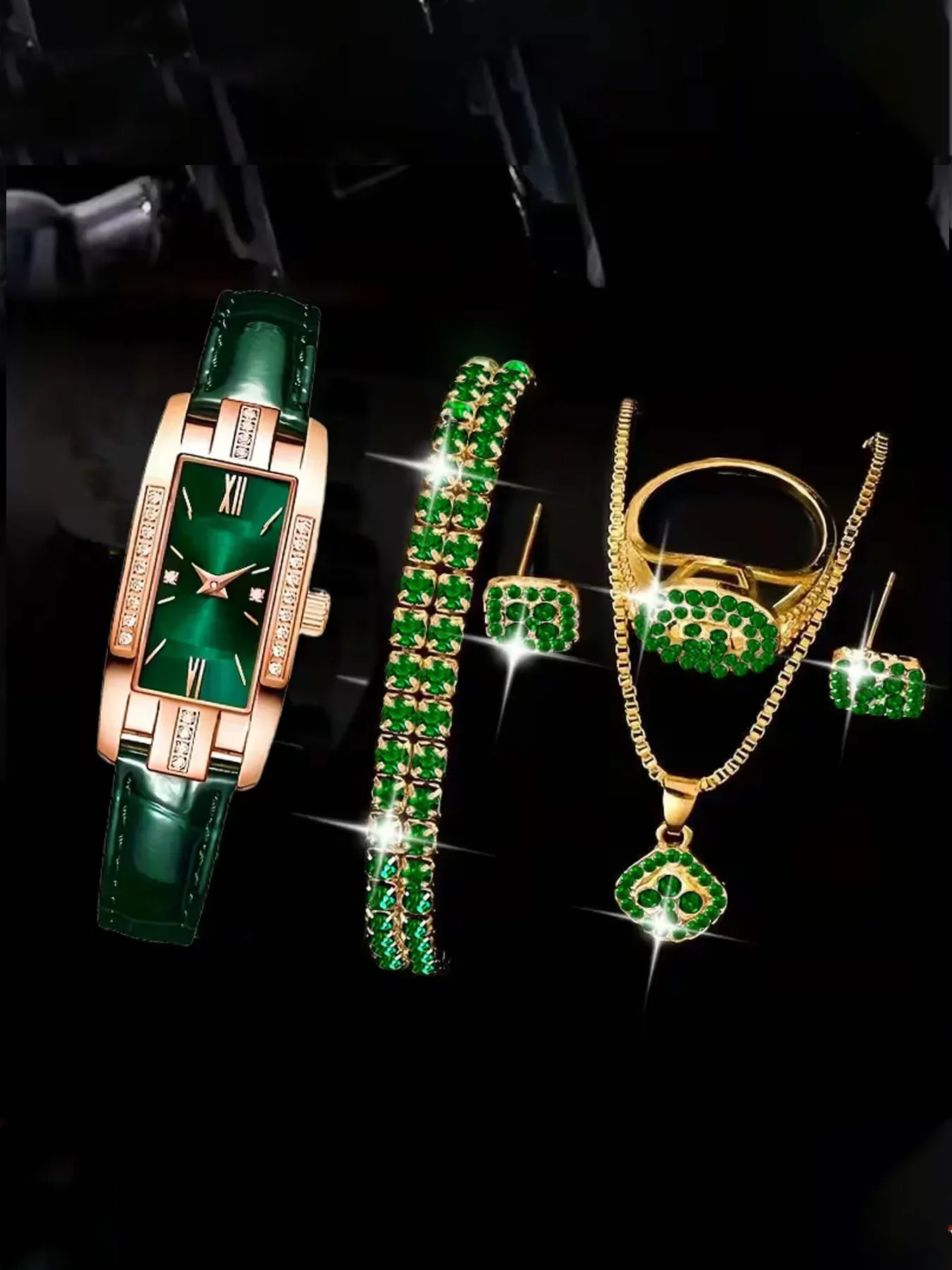 Small Green Face Popular Live Streaming Diamond-Embedded Square Women's Watch Fashion Wristwatch Large Dial