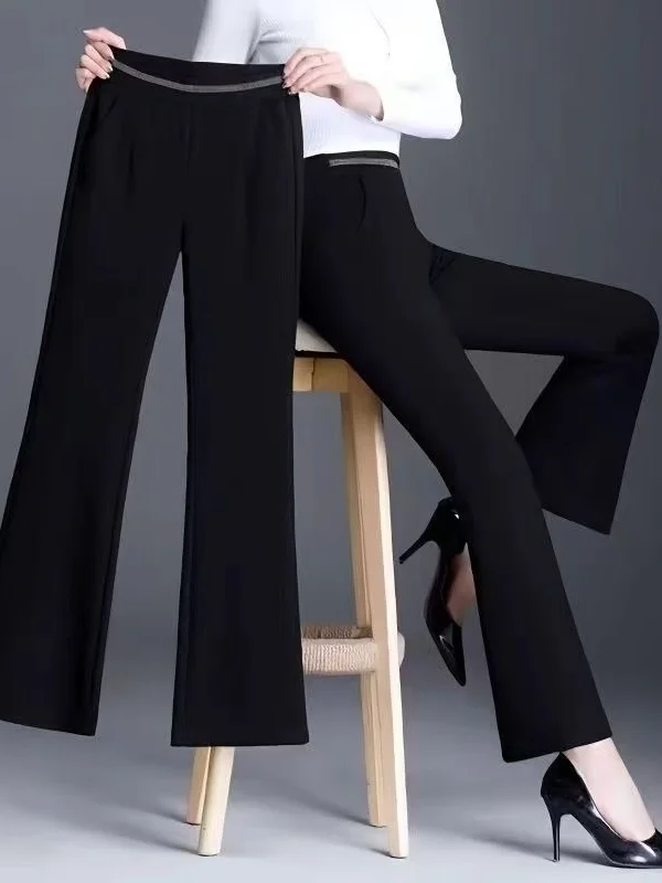 

Утягивающие повседневные брюки-клеш с высокой талией для женщин, эластичные корейские брюки с драпировкой на подкладке, большие размеры