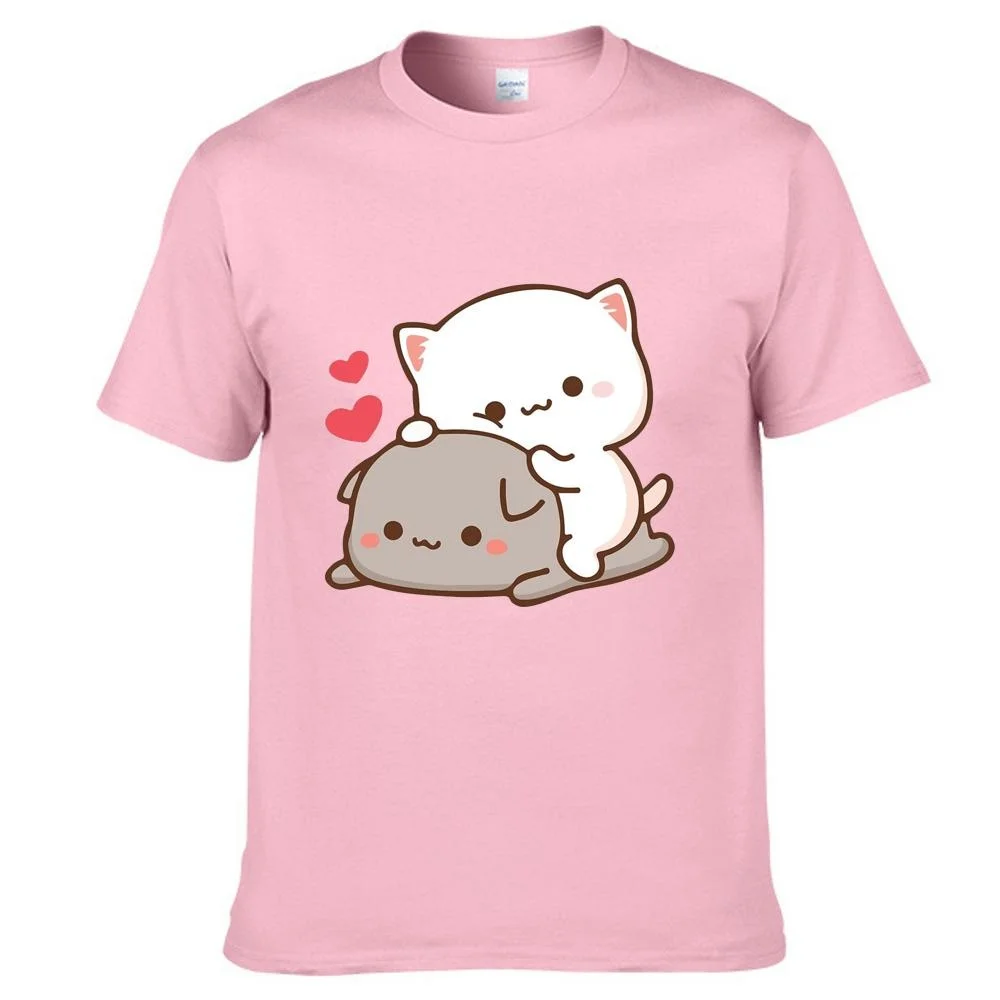 Peach And Goma Mochi Cat Love Print Pure Cotton EU size Tee manga Japanese men t shirt harajuku unisex clothing