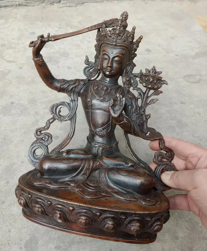 

30cm Buddhism old Handcarved bronze statue Buddha Manjushri boddhisattva