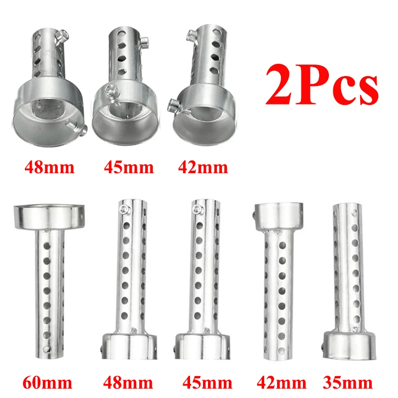 2Pcs 35/42/45/48/60mm Universal Motorcycle Can DB Killer Muffler Silencer Noise Sound Eliminator Exhaust Adjustable Silver