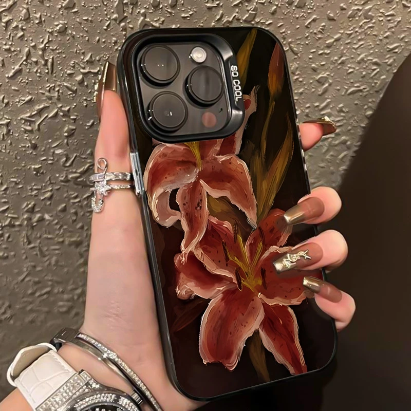 

Retro Beautiful Lily Flower Print Phone Case For Samsung Galaxy S25 S24 S23 S22 S21 Ultra Plus FE A56 A55 A54 A53 A52 IMD Cover