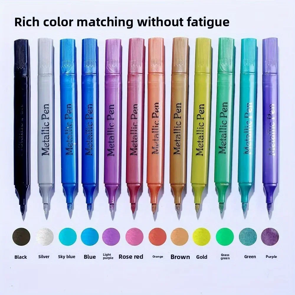 

12 упаковок металлических маркеров со средним наконечником для наскальной живописи, изготовления черных бумажных карточек, рисунков, скрапбукинга, альбом «сделай сам»