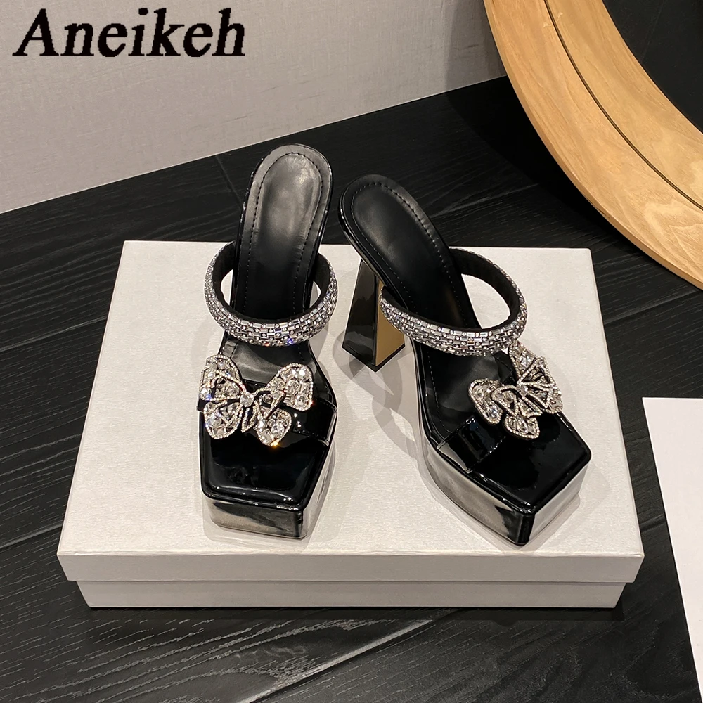 Aneikeh  Water Diamond Butterfly Super High Heel Platform Sandals Slippers Thick Heel Fashion Open Toe Wedding Shoes Sandalias