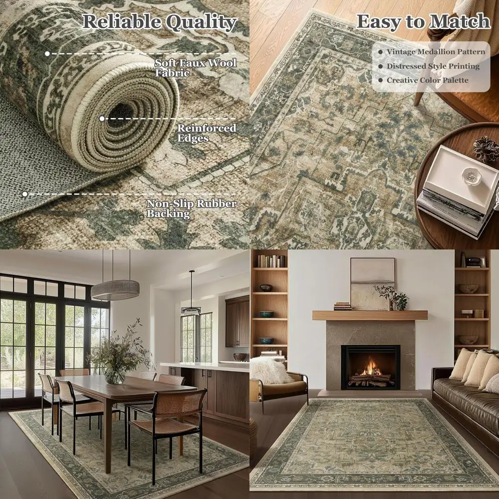 

5x8 Vintage Distressed Rugs for Living Spaces, Low Pile, Washable, Non-Slip, Suitable for Dining and Home Office, Multi-Brown &