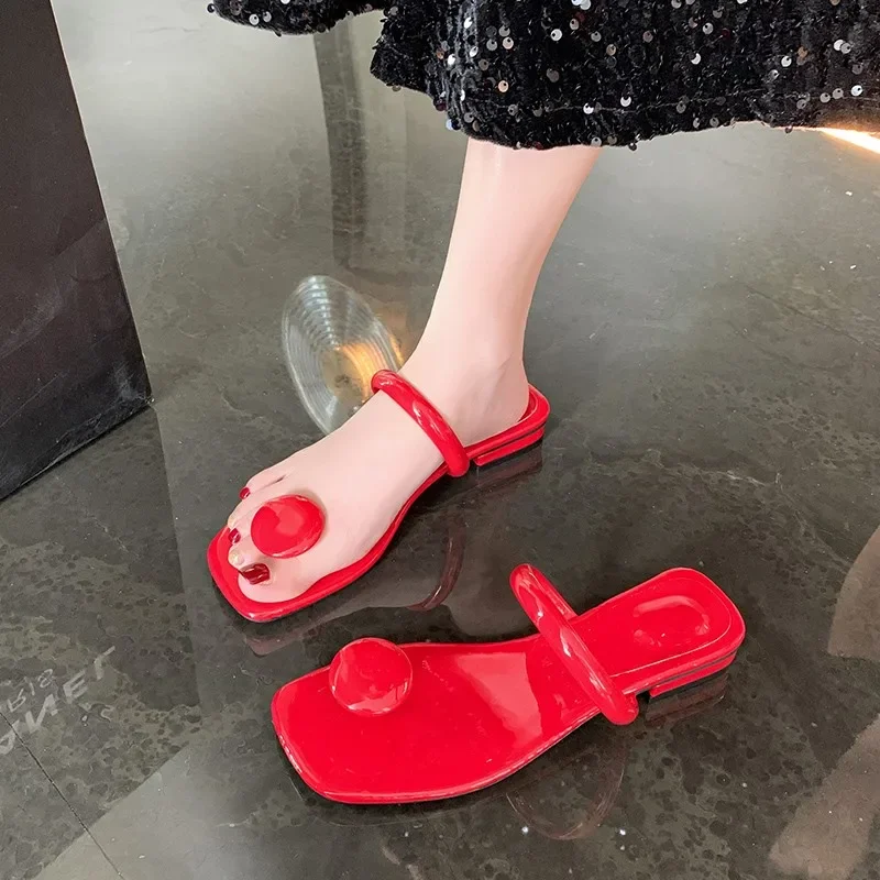 2024 Summers New Slippers Female Fashion Square Toe Shoes Ladies Plus Size 43 Low-heel Non-slip Women\'s Slippers Zapatos Mujer