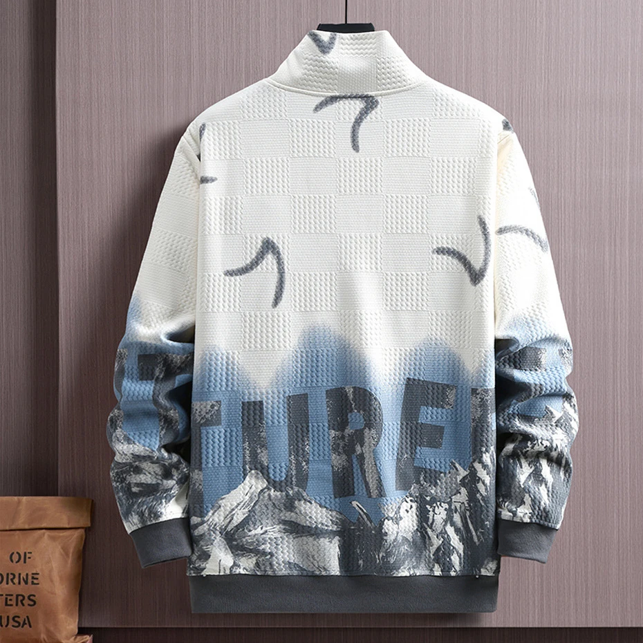 Plus Size 11XL Sweatshirts Men Turtleneck Sweatshirt Fashion Casual Pullover Spring Autumn Gradient Sweatshirt Big Size 11XL