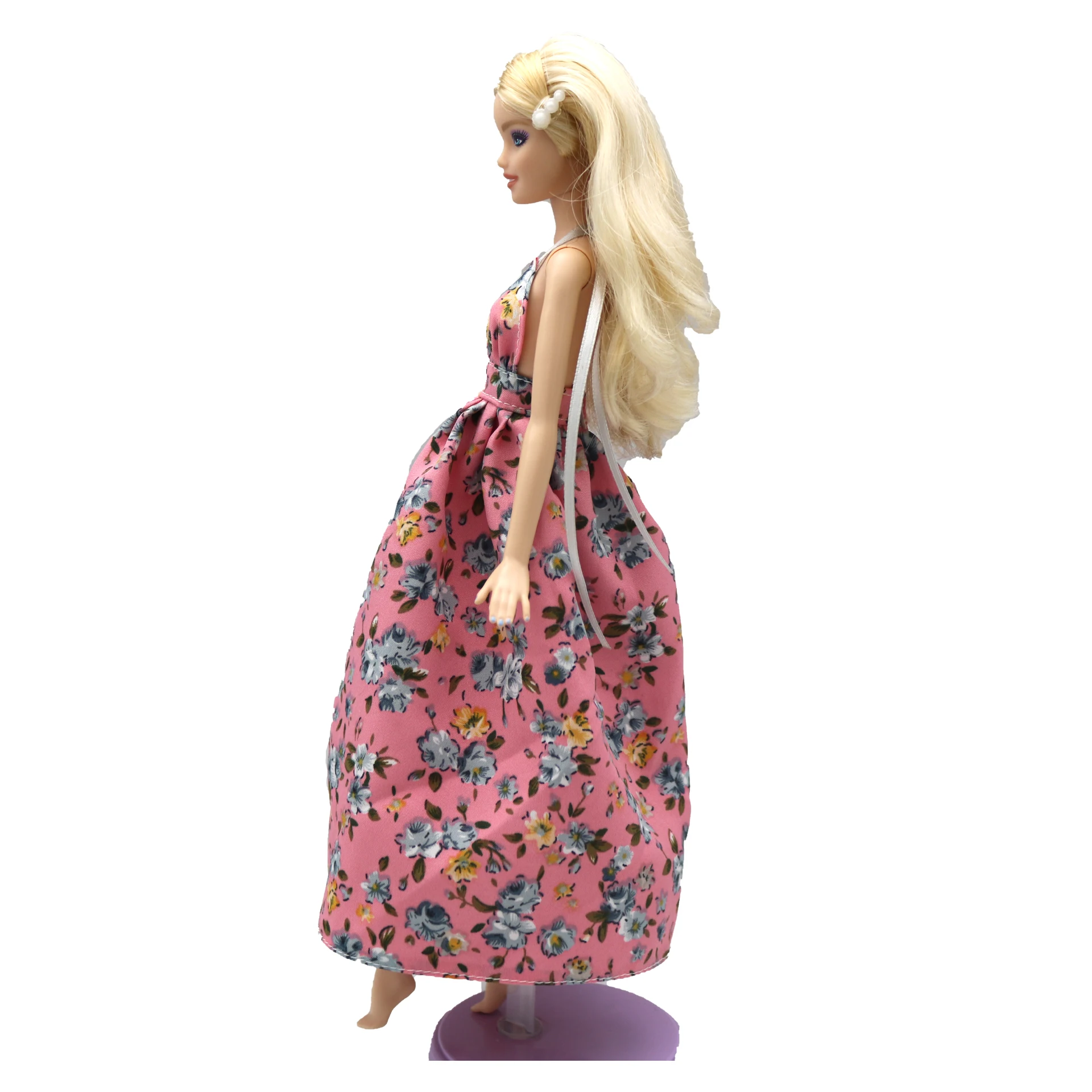 New 30cm 1/6  halterneck backless floral puffy Long dress Daily Wear Accessories for Barbies doll