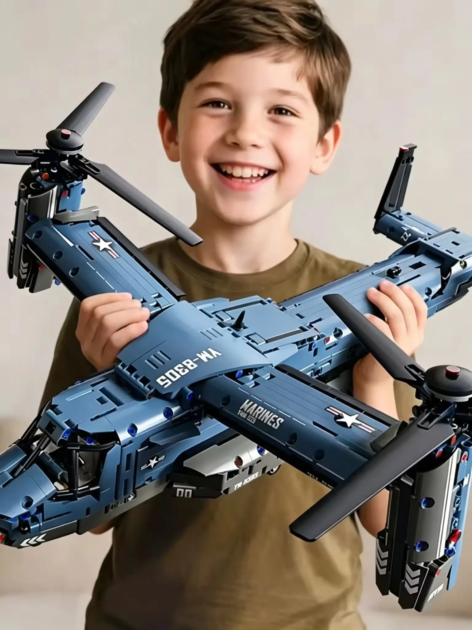 Zestaw klocków konstrukcyjnych wojskowego V-22 Osprey Tiltrotor, duży, wysokiej jakości model samolotu z napędem pasowym, śmigło, klocki DIY — 2