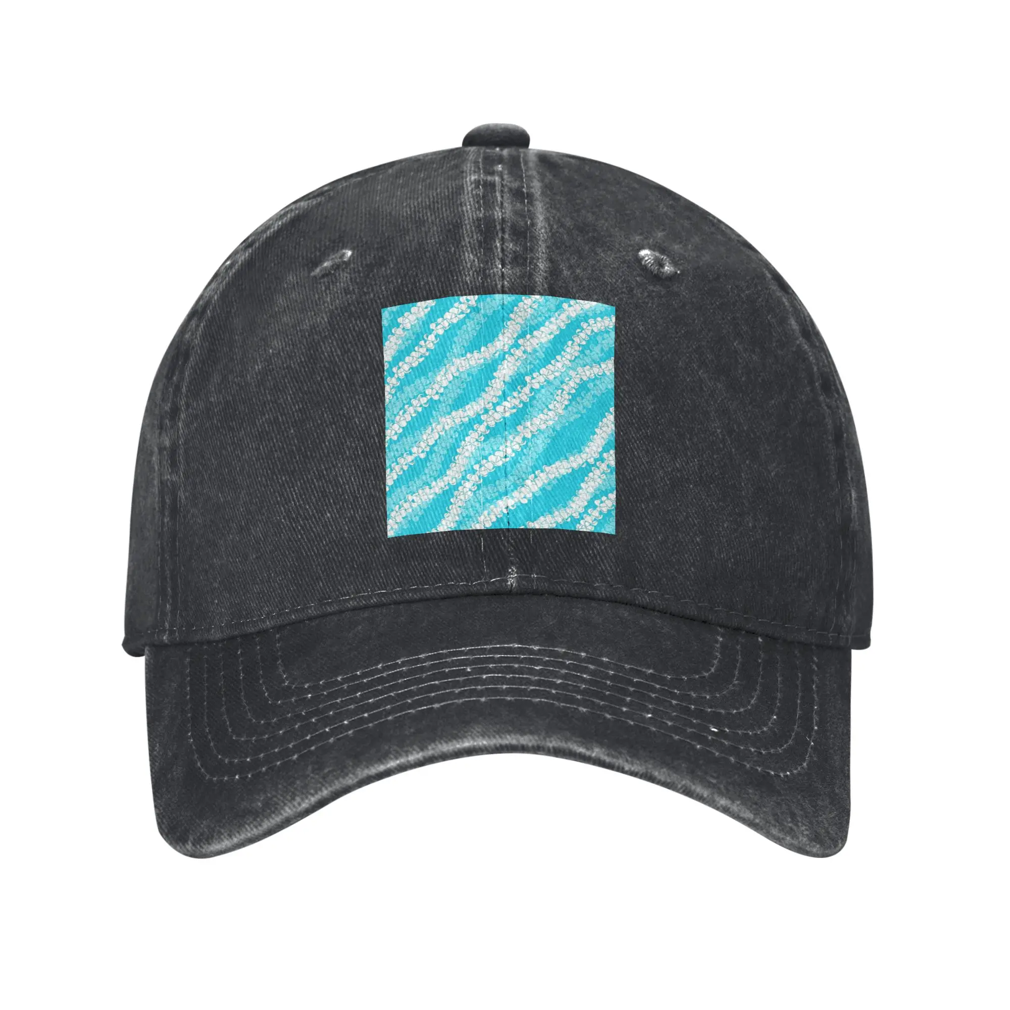 Puakenikeni single leis on turquoise Washed Denim Cap Casual Baseball Caps Adjustable Hat Summer Unisex Baseball Hats