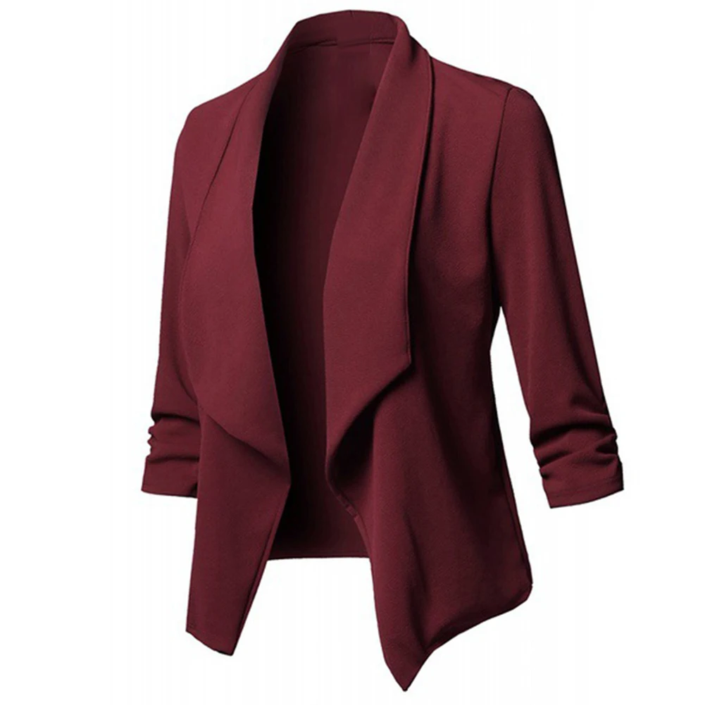 Escritório de negócios feminino blazer cor sólida manga longa blazer lapela aberta frente curta terno jaqueta para casaco feminino