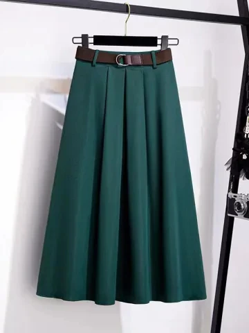 

plus Size Women's A-Line Midi Skirt Summer High Waist Drapey Suiting Hip Concealing Korean Style Casual Polyester Fiber