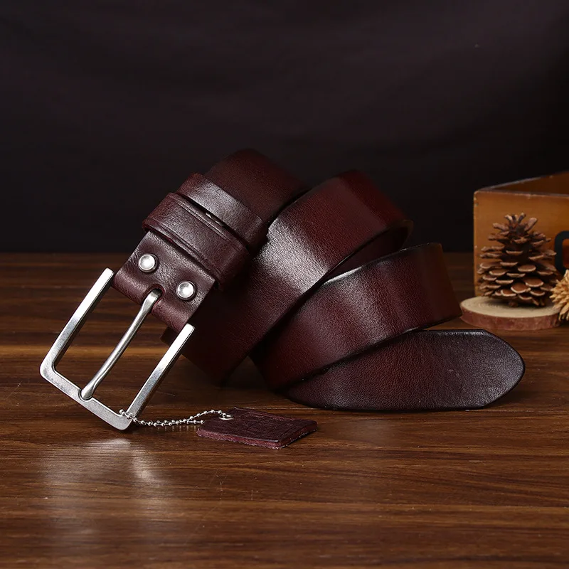 

Men's vintage top layer cowhide stainless steel genuine leather belt simple fashion casual jeans belt
