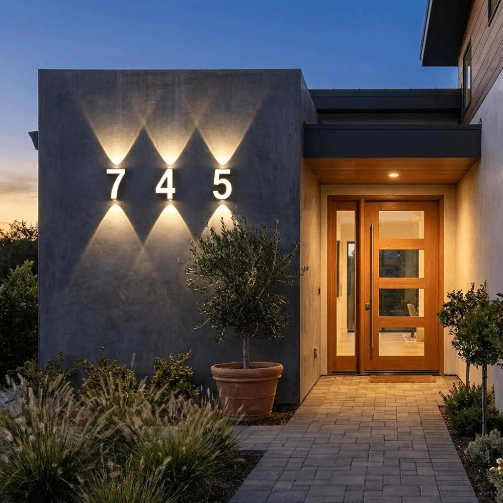 

Minimalist Styling Nordic Modern LED Wall Light Clean Streamlined Outlines Waterproof House Number Plaque Lamp