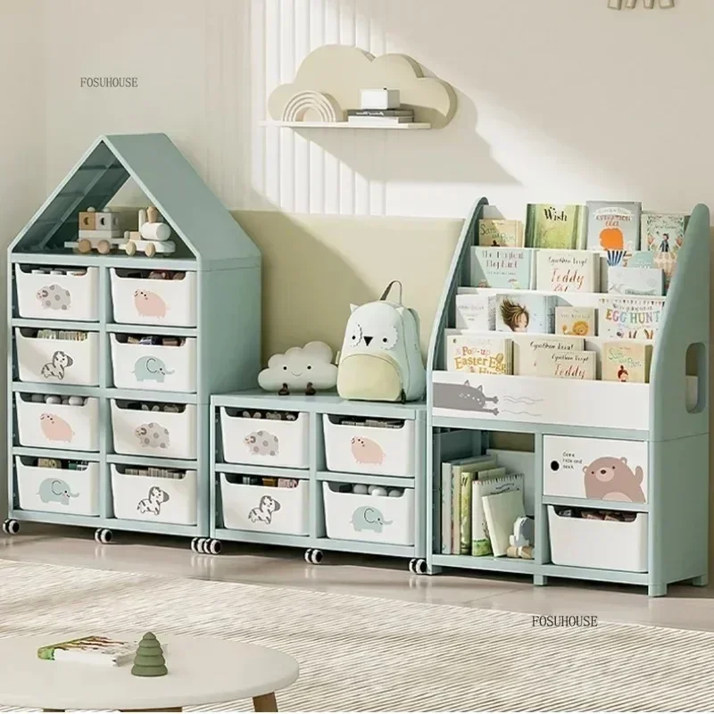 

Cute Home Organizer Bookshelf Children's Bookcase PP Plastic Baby Books Toys Storage Cabinets Floor Standing Bookshelves k