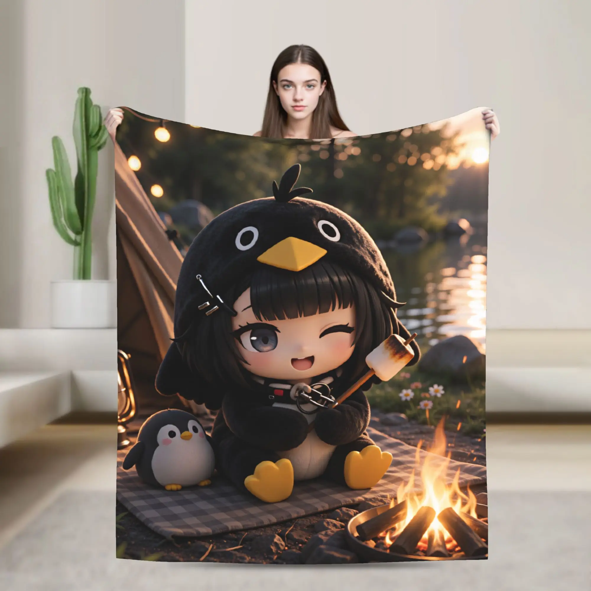 Gugu Gaga Penguin  Plush Blanket Children  Flannel Throw Blanket For Outdoor Warm Soft Custom Quality Bedspread Gift Idea