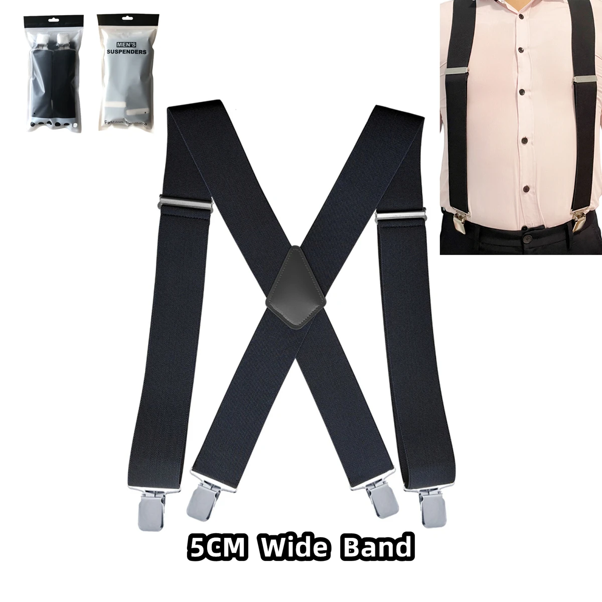 3.5CM 5 CM Men Suspenders 4 Clips Big Size Suspenders X-Shaped Adjustable Length Widened Bands Shoulders More Comfortable B0801