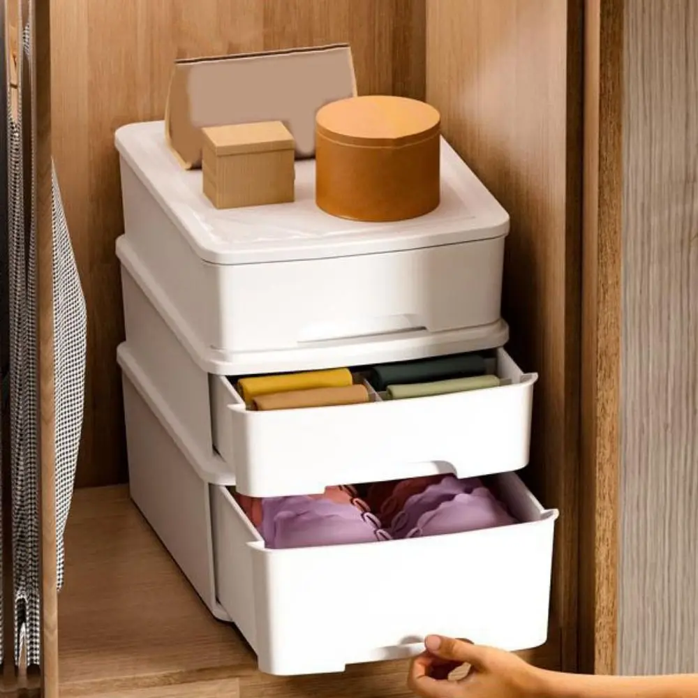 

Plastic Underwear Storage Box Drawer Type Solid Color Drawer Wardrobe Partition Large Capacity Stackable Clothes Organizer