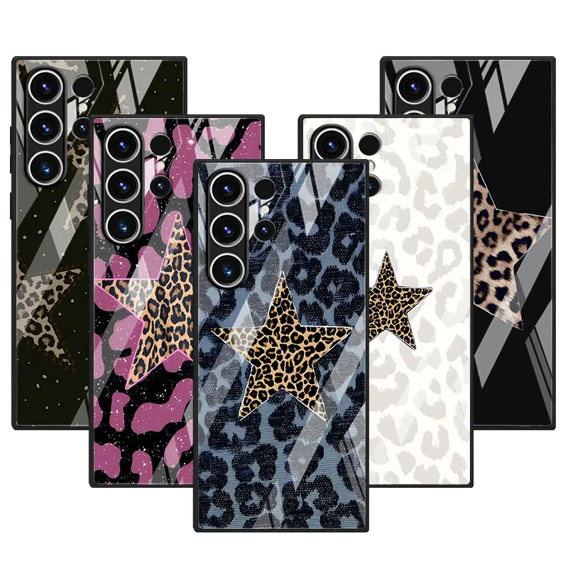 Tempered Glass Case for Samsung Galaxy S26 S24 S22 S23 S25 S20 FE S9 S10 S21 Ultra S8 Plus Phone Cover Leopard Print Pentagram