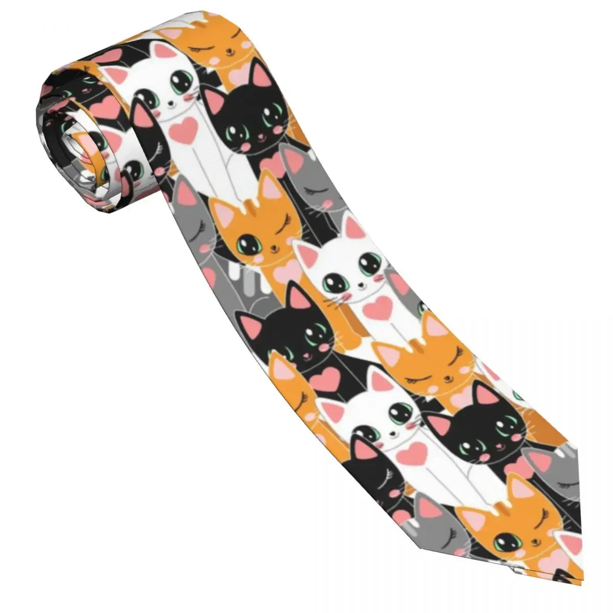 Casual Arrowhead Skinny Cartoon Cats Illustration Necktie Slim Tie For Party Formal 