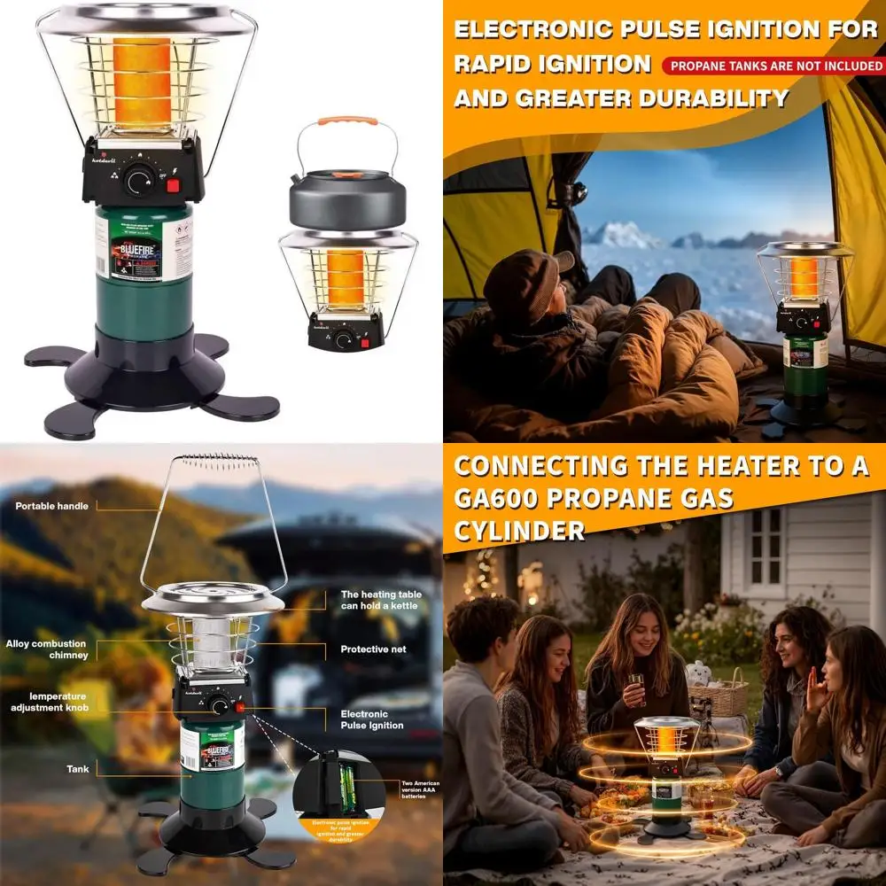 360 °   سخان بروبان خارجي مشع مع ميزات أمان، إشعال نبضي، مثالي للحدائق والباحات (لا يشمل أسطوانة الغاز