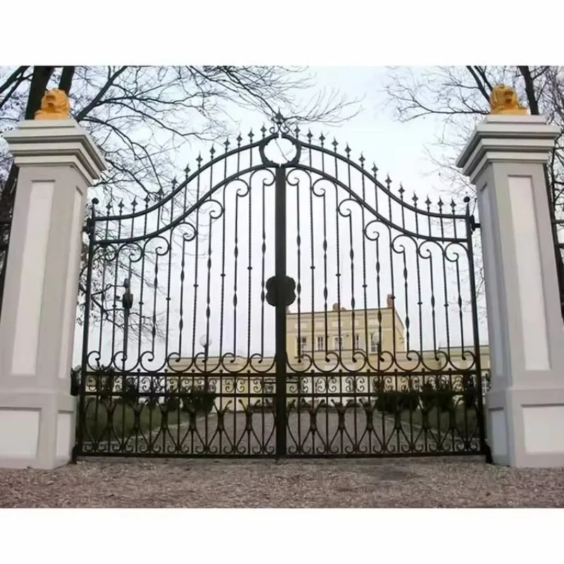 ديكور عتيق مدخل خارجي مزدوج باب حديد مطاوع أسود مدخل فيلا باب حديد معدني