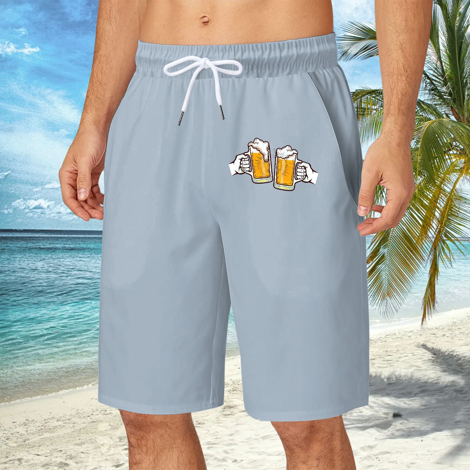 Fashionable Festival Beer Men'S Shorts Solid Color Casual Drawstring Pants Oktoberfes Breathable Beach Style Trunks