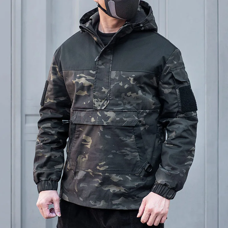 Tactical Camouflage Hoodies Jackets Mens Spring Autumn Outdoor Commute Multiple Pockets Tops Casual Loose Hooded Sweatshirt Male