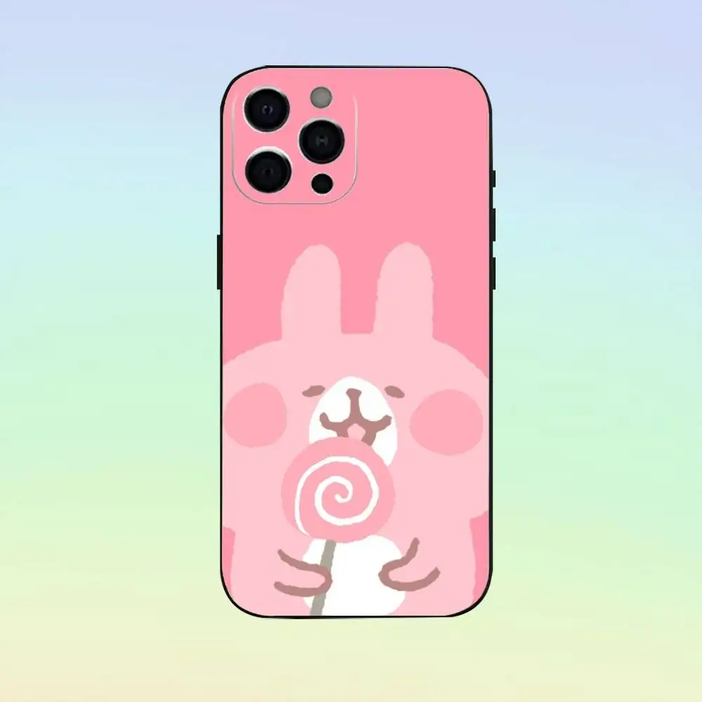 Etui na telefon K-Kanahei Pink Bunny do iPhone'a 17,16,15,14,13,12,11, miękki silikonowy czarny pokrowiec