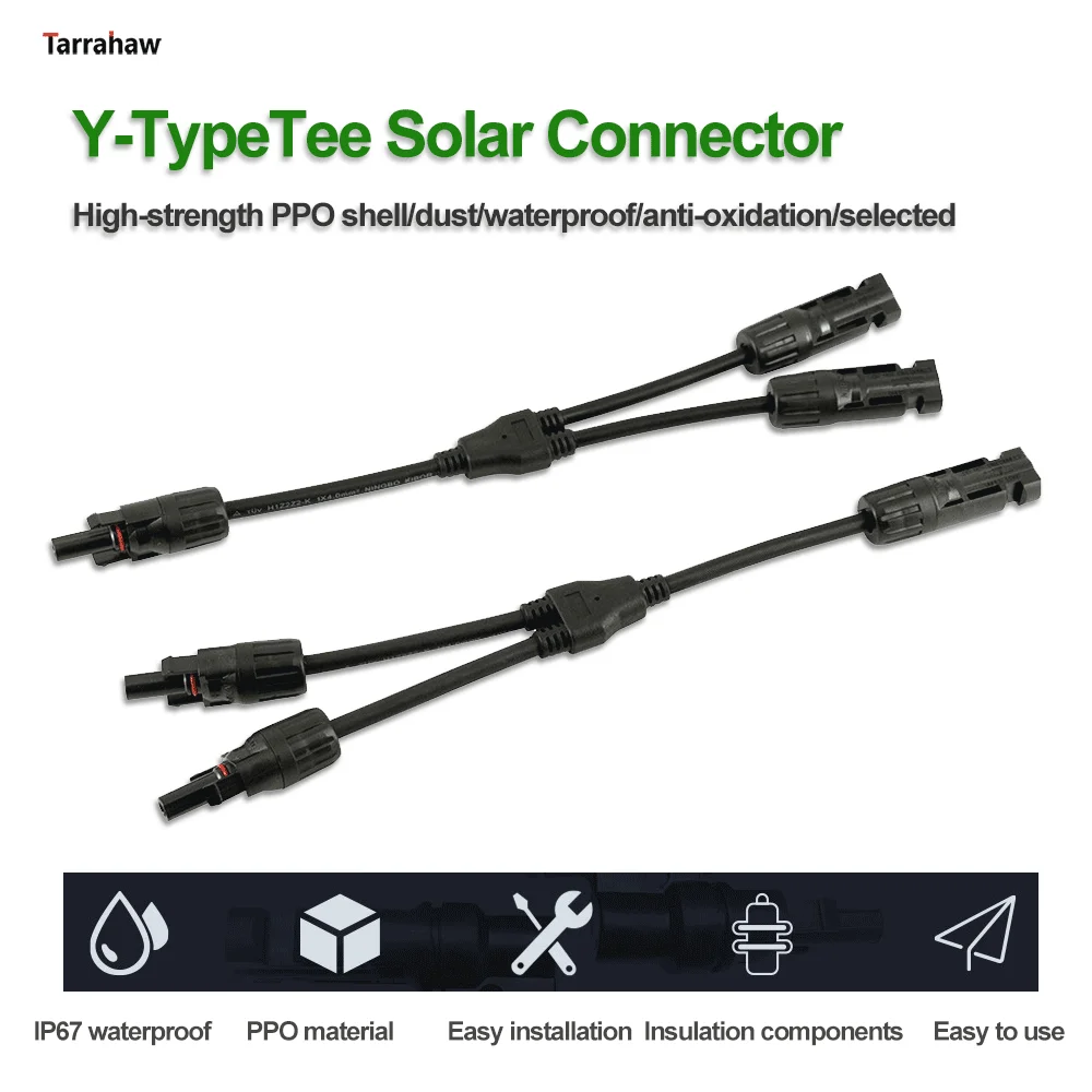 

Y Type 2 to 1 Solar 3-way Photovoltaic Panel Parallel Branch Connector 30A 1000V Plug 2.5/4/6mm PV Module Cable Accessories