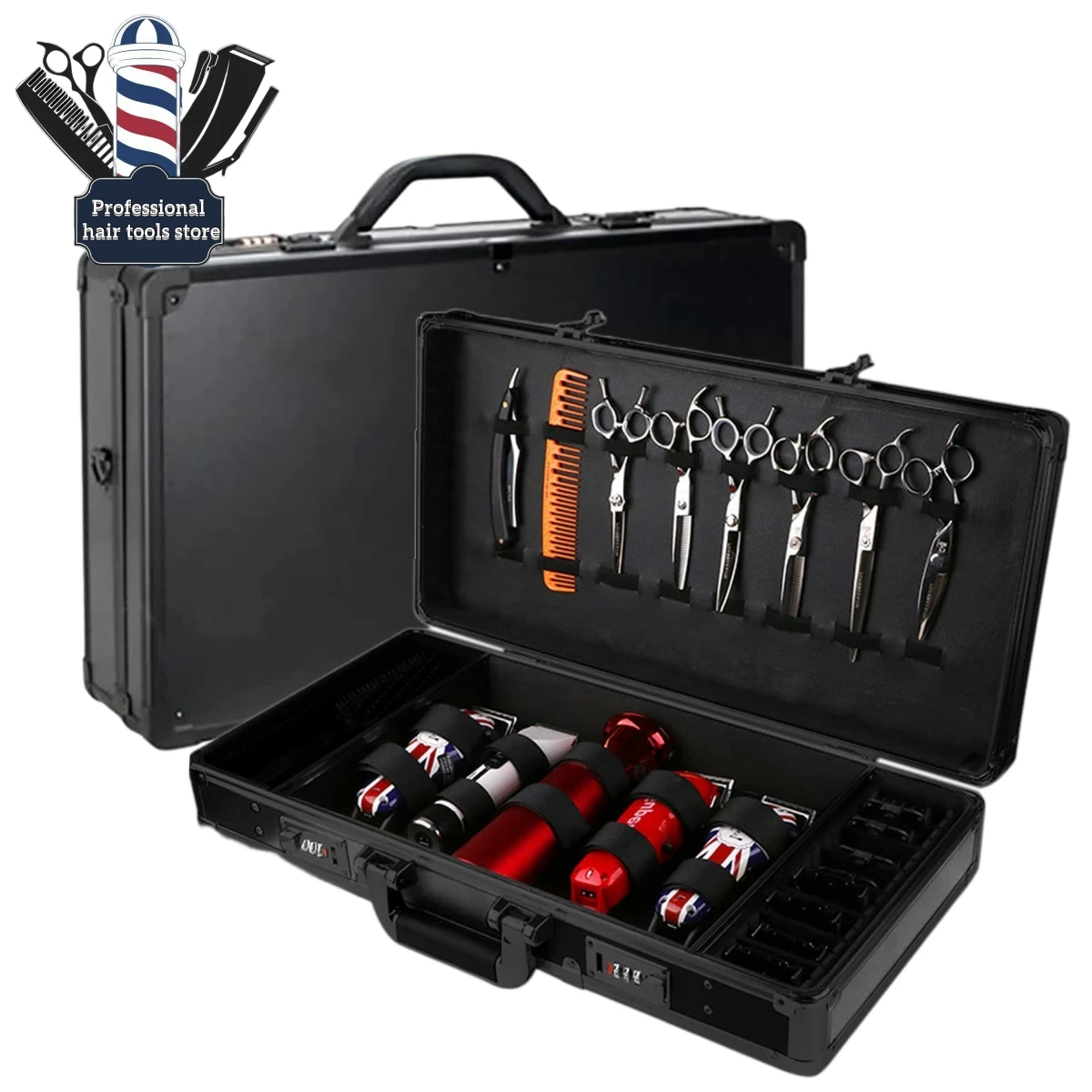 

Barber Aluminum Case Professional Hairdressing Toolbox Large Capacity Travel Suitcase With Combination Lock Cosmetic Box