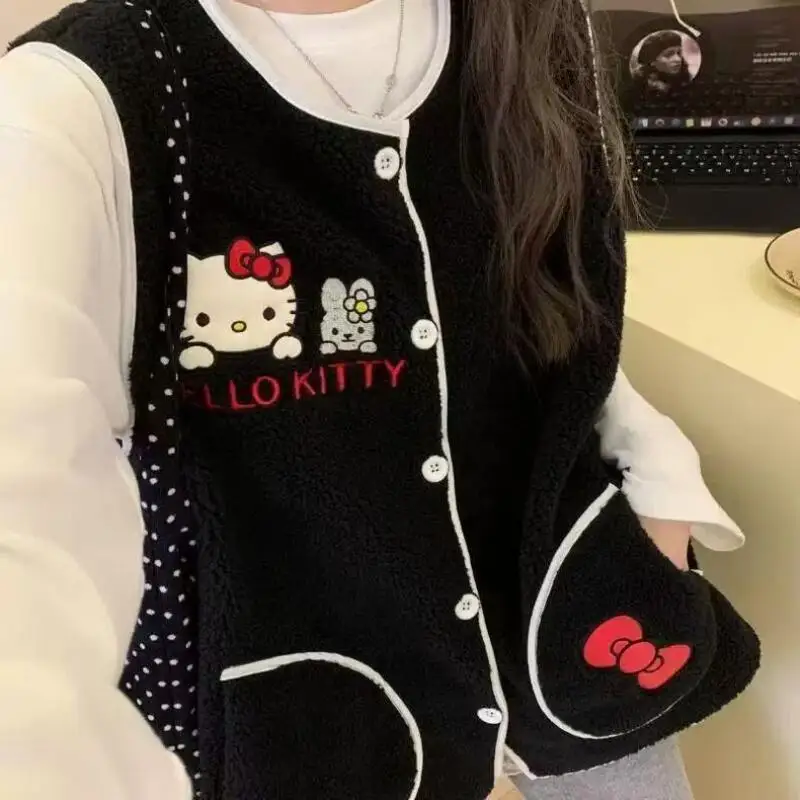 

Sanrios Cute Vest Hello Kittys Cartoon Vest Outer Tower Loose Simple Warm Versatile Sweet Breathable Comfortable Print Hot Sale
