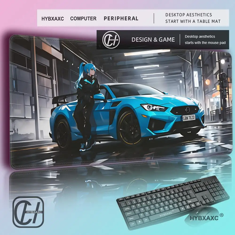 

HYBXAXC Stylish light blue Supercar mouse pad non-slip stitched edges Durable comfortable gaming desk mat desktop accessories