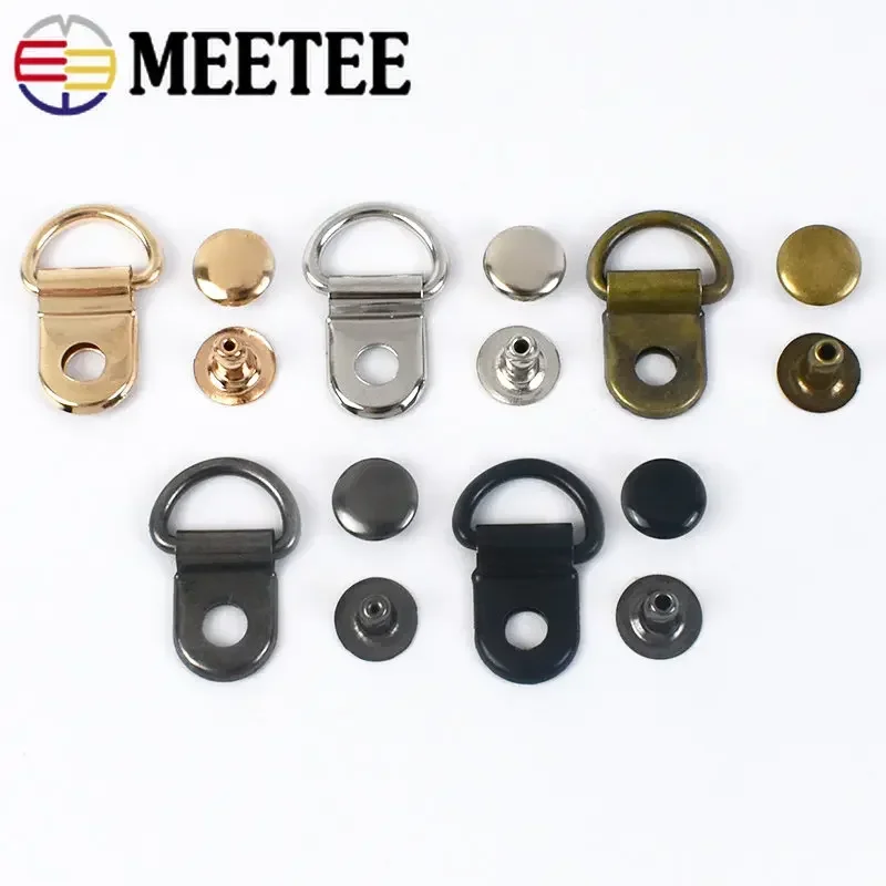 20/50Sets 9*14mm Metal Buckle Bag Strap Side Connector D Ring Clasp Shoes Luggage Carabiner Nails Buckles DIY Hardware Accessory