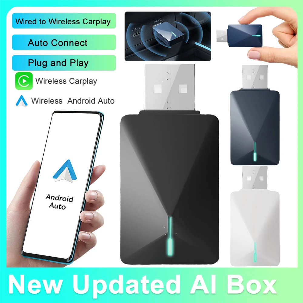 2024 Car Smart AI Box Wired to Wireless Carplay 2 In 1 Mini Carplay Adapter WiFi Bluetooth Plug and Play Auto Connect Apdapter